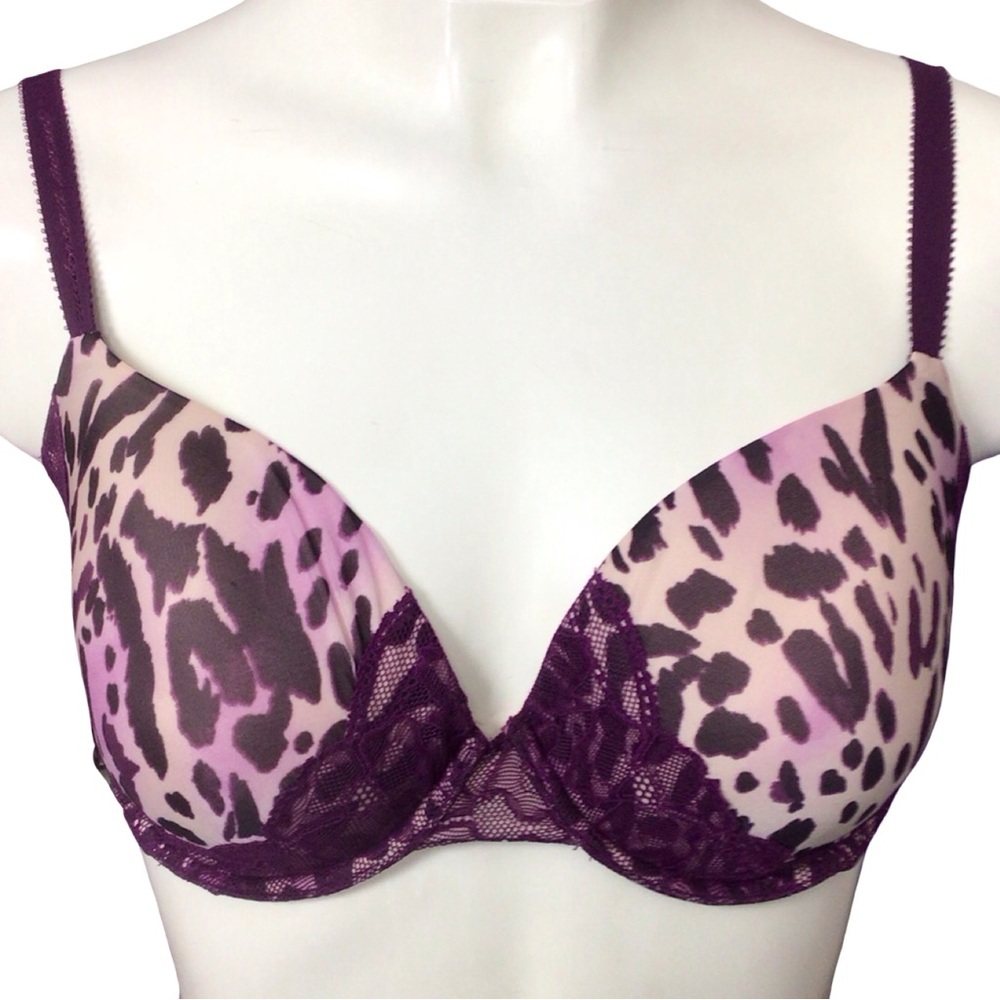 Victoria's Secret Lined Demi Animal Print Bra in Purple and Pink size 34 DD